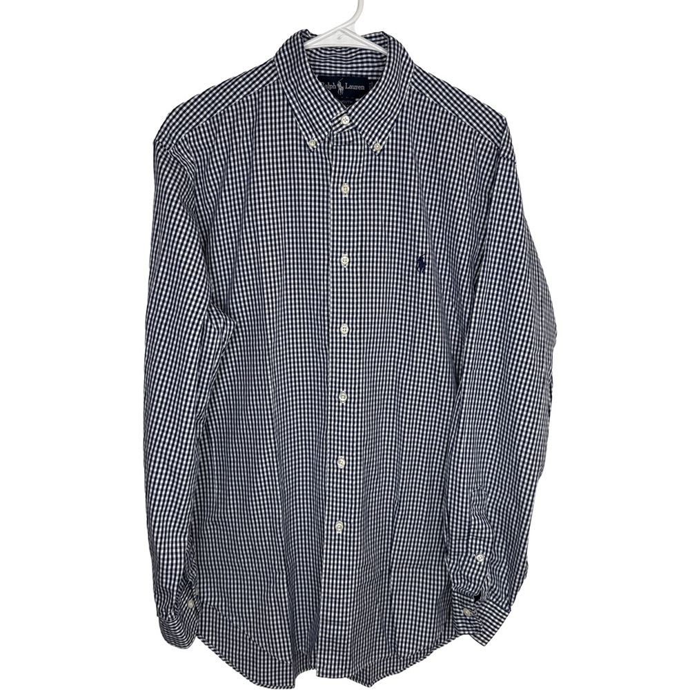 RALPH LAUREN Yarmouth Men’s Navy Gingham Cotton Long Sleeve Button Up Shirt Sz M